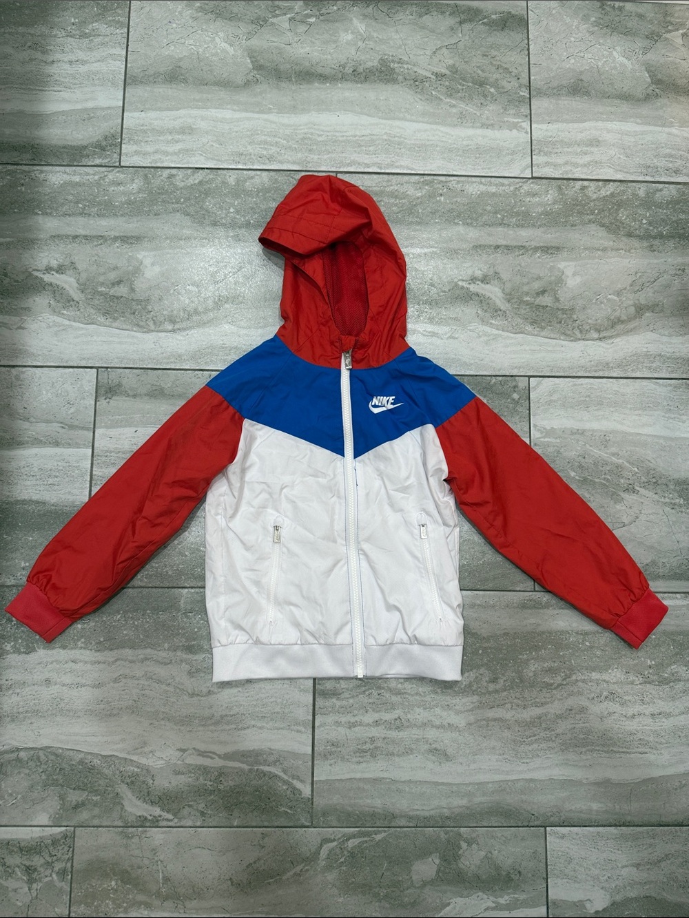 Nike Red, Blue & White Hooded Colorblock Windbreaker